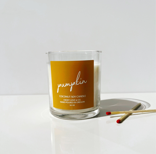 Pumpkin- Coconut Soy Candle, 10 oz Glass Jar, Wooden Wick