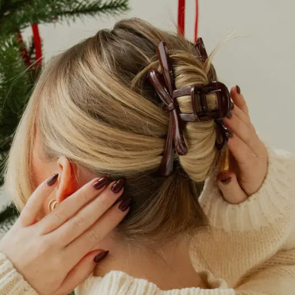 Burgundy Bow Hair Claw