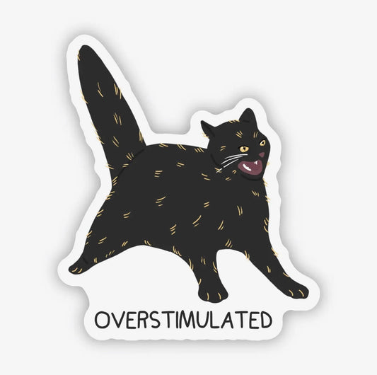 Overstimulated Black Cat Sticker
