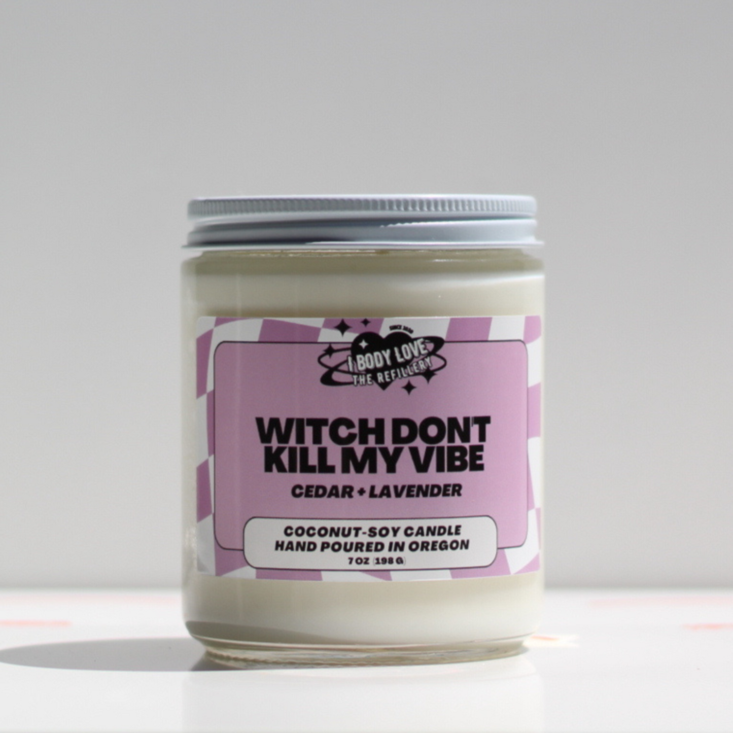 Witch Don't Kill My Vibe Candle Smells like Cedar and Lavender