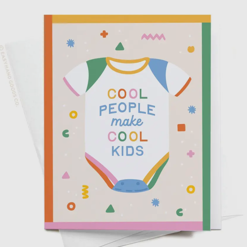 Colorful card with text and graphics on a plain background