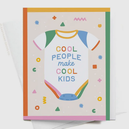 Colorful card with text and graphics on a plain background