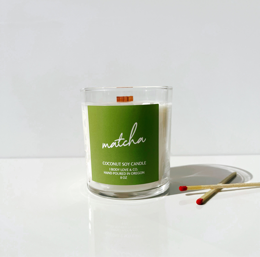 Matcha- Coconut Soy Candle- 10oz Jar, Wooden Wick