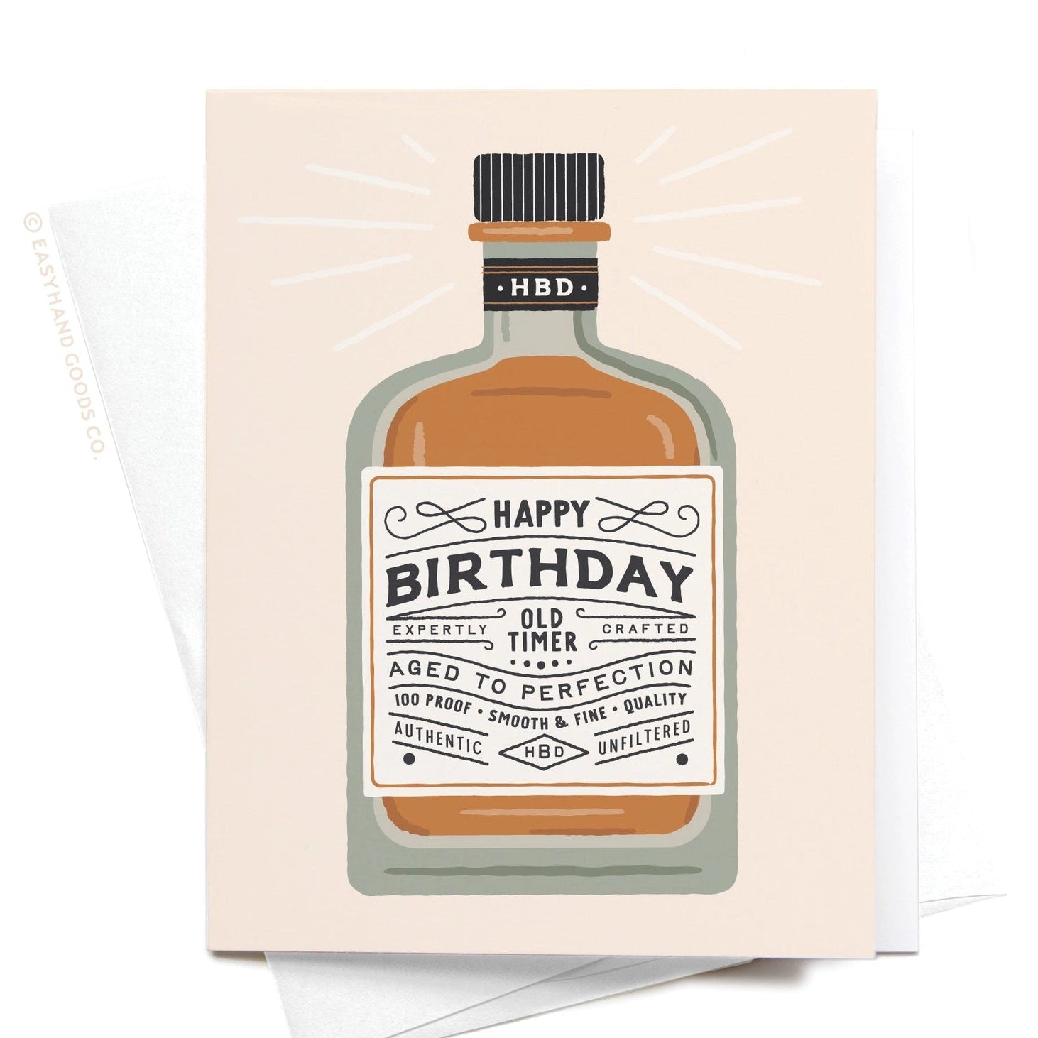Birthday card with a bottle design and 'Happy Birthday' text on a beige background