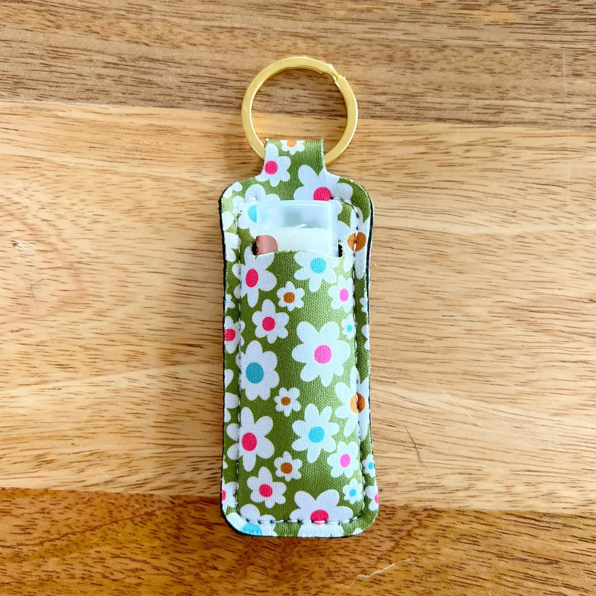Lip Balm Keychain Holder - Green Daisy
