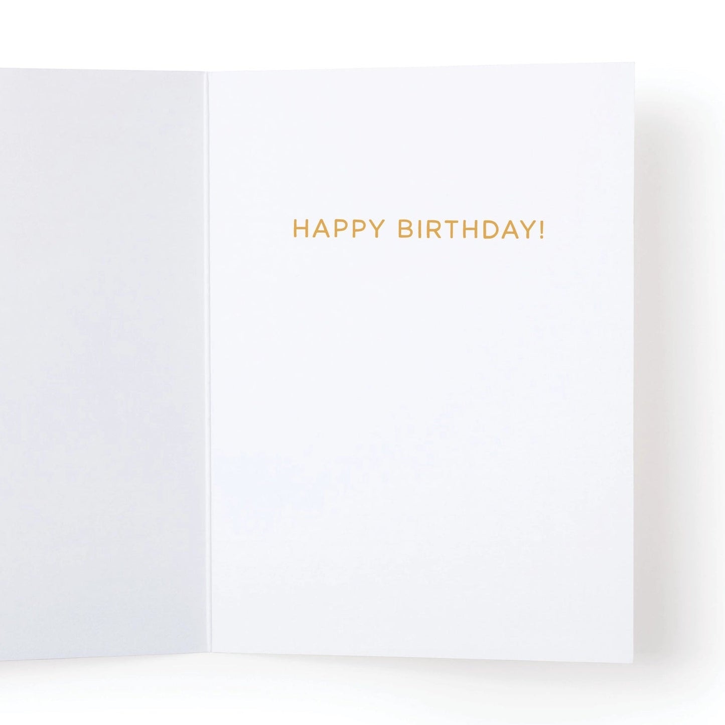 White card with 'Happy Birthday!' in gold on a white background
