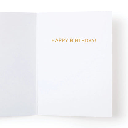White card with 'Happy Birthday!' in gold on a white background