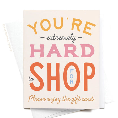 Gift card with colorful text on a white background
